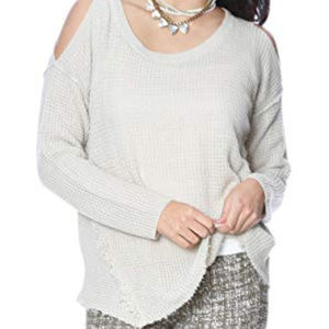Grayson Shop Cold Shoulder Raw Edge Sweater